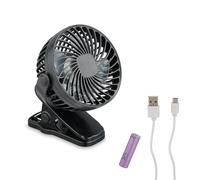 Relaxdays Petit Ventilateur, 3 Niveaux de Vitesse, pivotant, Pince, Silencieux, pour Bureau, Voiture, Port USB, Noir