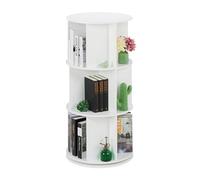 Relaxdays Petite bibliothèque rotative, pour Vos bouquins, 15 Compartiments, 3 Niveaux, HxD : 104 x 50 cm, MDF, Blanche