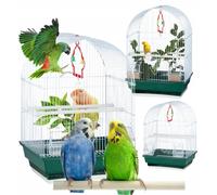 Relaxdays 10025133 Cage à Oiseaux, volière, pinsons, canaris, perchoir, mangeoire, H x l x P 49,5 x 34,5 x 28 cm, Blanc/Vert, Acier, PP