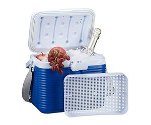 Relaxdays Petite glacière Portable, avec poignée, Mini glacière, sans électricité, 8L, HBT 23,5 x 31 x 21 cm, Blanc-Bleu