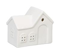 Relaxdays Photophore en Forme de Maison, pour 1 Bougie Chauffe-Plat, H x L x P : 9 x 11 x 6 cm, Blanc