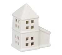 Relaxdays Photophore en Forme de Maison, pour 1 Bougie Chauffe-Plat, H x L x P : 11,5 x 9,5 x 6 cm, Blanc