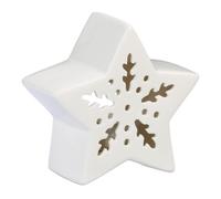 Relaxdays Photophore en Forme d’étoile, pour 1 Bougie Chauffe-Plat, céramique (Porcelaine), HLP : 11 x 12 5,5 cm, Blanc