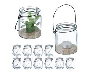 Relaxdays Photophore en verre anse noire lot de 12
