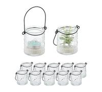 Relaxdays Photophore, Set de 12, Verre avec Anse, intérieur & extérieur, HxD : 7x6 cm, Porte-Bougies, Transparent/Noir