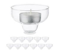 Relaxdays Photophores flottants, Lot de 12, décoration pour Bassin, Porte-Bougies, fête, Jardin, Verre, Transparents, 3,5 x 8 cm