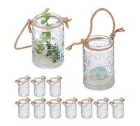 Relaxdays Photophores, Lot de 12, avec Anse, intérieur & extérieur, 10,5x7 cm, décoration Mariage, Transparent - Marron