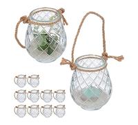 Relaxdays Photophores, Lot de 12, avec Anse, intérieur & extérieur, 10 x 8,5 cm, déco Mariage, Transparent - Nature