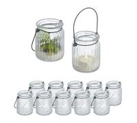 Relaxdays Photophores, lot de 12, avec anse, intérieur & extérieur, 9,5 x 8 cm, décoration mariage, transparent - noir