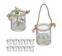 Relaxdays Photophores, Lot de 12, Verres avec Anse, 7 x 6 cm, intérieur & extérieur, déco Mariage, Transparent - Nature