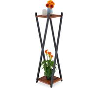 Relaxdays Étagère à Plantes, 2 Surfaces Effet Bois, Tabouret Moderne Fleur, HLP : 99x29x29 cm, Colonne, Noir-Brun foncé