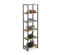 relaxdays pieds, design industriel, Etagère livres 6 niveaux, HLP: 180x50x35 cm, Chêne/métal, Marron, 180 x 50 x 35cm