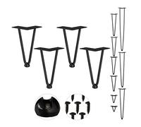 Relaxdays, Noir Pieds en épingle à Cheveux, Jeu de 4, 2 entretoises, en métal, tabourets, Table et Armoire, 20 cm de h, Caoutchouc, Lot de 4