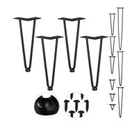 Relaxdays Pieds en épingle à Cheveux, Jeu de 4, 2 entretoises, en métal, tabourets, Table et Armoire,30 cm, Noir