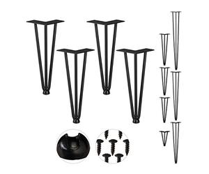 Relaxdays Pieds en épingle à Cheveux, Jeu de 4, métal,tabourets, Table et Armoire,30 cm,3 entretoises, Acier, Caoutchouc, 4