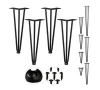 Relaxdays Pieds en épingle à Cheveux, Jeu de 4, métal,tabourets, Table et Armoire,36 cm, 3 entretoises, Acier, Caoutchouc, 4