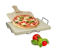 Relaxdays Pierre rectangulaire à pizza et tarte flambée, pelle, pour le four, H x L x P : 7 x 43 x 31,5 cm, nature