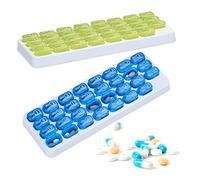 Relaxdays Pilulier étui boîtier Set de 2, Grande boîte médicaments 31 Jours, sans BPA, Plastique, journalier, Vert/Bleu