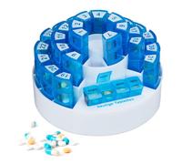 Relaxdays Pilulier étui boîtier, Grande boîte médicaments 31 Jours, sans BPA, Plastique, journalier, Blanc/Bleu