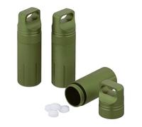 Relaxdays Piluliers étanches, Lot de 3, étuis Porte-clés, à emporter en vadrouille, Aluminium, HxD : 9,5 x 3 cm, Vert