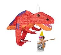 relaxdays Pinata à suspendre Dinosaure T-Rex, Pour enfants, à remplir anniversaire jeux décoration papier, rouge, 10028078