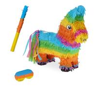 Relaxdays Piñata âne avec bâton et Masque pour fête d'anniversaire pour Enfants, à remplir, H x L x P : 38 x 35 x 12 cm, Multicolore