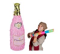 relaxdays Pinata Anniversaire, Bouteille de Champagne à Suspendre, Princesse, à remplir, Jeu de fête, Rose-doré