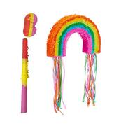 Relaxdays Piñata Arc-en-Ciel avec bâton et Masque pour Enfants, Anniversaire, à remplir, 35 x 53 x 9 cm, colorée