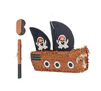 Relaxdays Pinata Bateau Pirate, avec bâton et Masque, à remplir, 35x44x15 cm, colorée