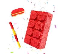 Relaxdays Pinata bâton & masque, enfants, anniversaire, à remplir, rouge | bloc, H x L x P: 43 x 27 x 10 cm