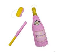 Relaxdays Pinata bouteille de champagne, pinata suspendue, anniversaire, à remplir, avec bâton et masque, rose-or.