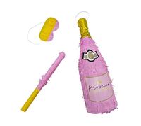 Relaxdays Pinata bouteille de champagne, pinata suspendue, anniversaire, à remplir, avec bâton et masque, rose-or.