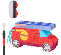 relaxdays Pinata Camion de pompiers avec bâton et masque