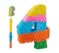 Relaxdays Piñata chiffre 4 arc-en-ciel pour anniversaire, 50,5×35,5×7,5 cm, enfants, à remplir, colorée