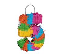 Relaxdays Pinata Chiffre 5, Arc-en-Ciel, Anniversaire, HxLxP : 20,5 x 15 x 4,5 cm, pour Enfants, à remplir, Multicolore