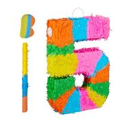 Relaxdays Pinata chiffre 5, pinata arc-en-ciel anniversaire, colorée | HBT : 50,5 x 35,5 x 7,5 cm, pinata à remplir