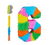 Relaxdays Piñata Chiffre 6 Arc-en-Ciel, à remplir, colorée, 50.5 x 35.5 x 7.5 cm