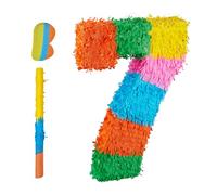 Relaxdays Piñata Chiffre 7 Arc-en-Ciel Anniversaire H x L x P : 50,5 x 35,5 x 7,5 cm, colorée, Enfant