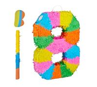 Relaxdays Pinata chiffre 8 arc-en-ciel, HxLxP 50,5×35,5×7,5 cm, colorée | enfants, à remplir