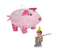 Relaxdays Piñata Cochon, en Lot de 2, à Suspendre, Enfants, Anniversaire, à remplir, Papier, Design Animalier, Rose