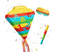 Relaxdays Piñata cornet de rentrée, avec bâton & masque, multicolore | pour enfants, à remplir, 48 x 36 x 7,5 cm