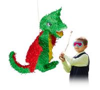 Relaxdays Pinata à suspendre Dragon coloré pour enfants à remplir anniversaire jeux décoration , vert jaune rouge