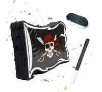 Relaxdays Piñata Drapeau Pirate avec bâton et Masque, piñata de fête pour Enfants, Anniversaire, à remplir, H : 35 x 40 x 8 cm, Noir