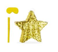 Relaxdays Piñata étoile Brillante pour Enfants, avec bâton et Masque, à remplir, 43 x 45 x 9 cm, dorée