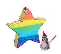 Relaxdays Pinata étoile, à remplir, Enfants & Adultes, Arc-en-Ciel, à Suspendre, pour fêtes, Multicolore-doré