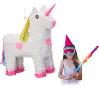 Relaxdays- Pinata Licorne à Suspendre Enfants à remplir Anniversaire décoration, Blanc/Rose, HxWxD: 47 x 43 x 13 cm
