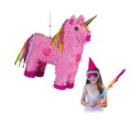 Relaxdays, rose Pinata Licorne à suspendre pour enfants à remplir anniversaire jeux décoration, HxlxP: 47 x 43 x 13 cm, 10024662