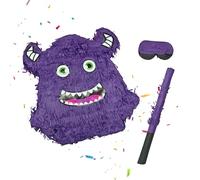 Relaxdays Piñata Monstre, avec bâton et masque, piñata d'anniversaire, à remplir, H x L x P : 40 x 35 x 9 cm, lilas