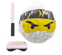 Relaxdays Ensemble Piñata Ninja blanche 25 cm avec bâton et masque – à remplir