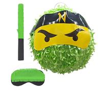 Relaxdays Piñata Ninja Verte avec bâton, Masque, Remplissage, 25 cm